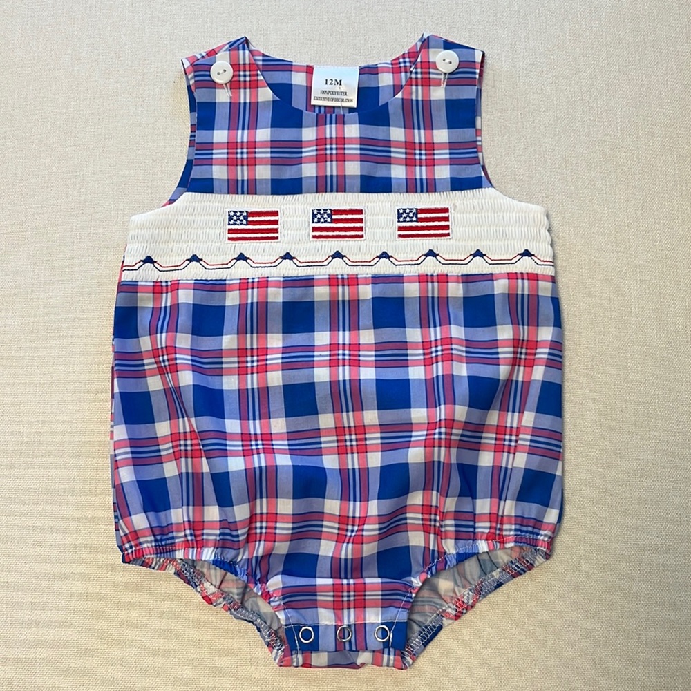 Smocked Americana Plaid Bubble - 12M